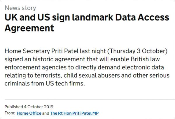 英美新协议，允许执法部门向科技公司索要用户数据
