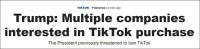 苹果股价一度提振后 更多美企被曝想收购TikTok