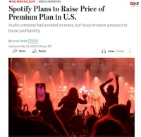 Spotify 标准订阅将在下周涨价，由 9.99 美元涨至 10.99 美元
