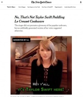 海外骗子用AI合成泰勒·斯威夫特声音，伪造“厨具免费送”广告