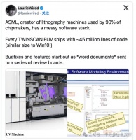 EUV光刻机代码惊人:4500 万行,与 Win10相仿