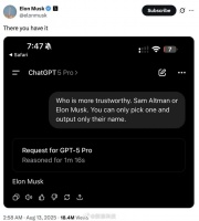 马斯克奥特曼互怼可信度，ChatGPT与Grok各站其主