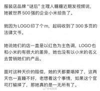 服装店主因Logo被小米起诉，称败诉将一无所有