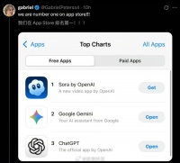 OpenAI视频应用Sora登顶苹果商店美国免费榜