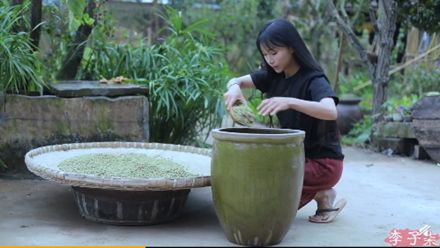 李子柒用传统方式自酿酱油。视频截图