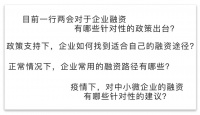 “守望相助战新冠” 系列课程八:疫情影响下企业融资策略建议