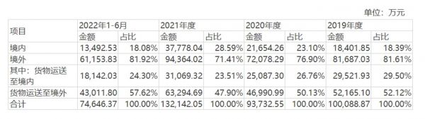 境内外收入占比情况